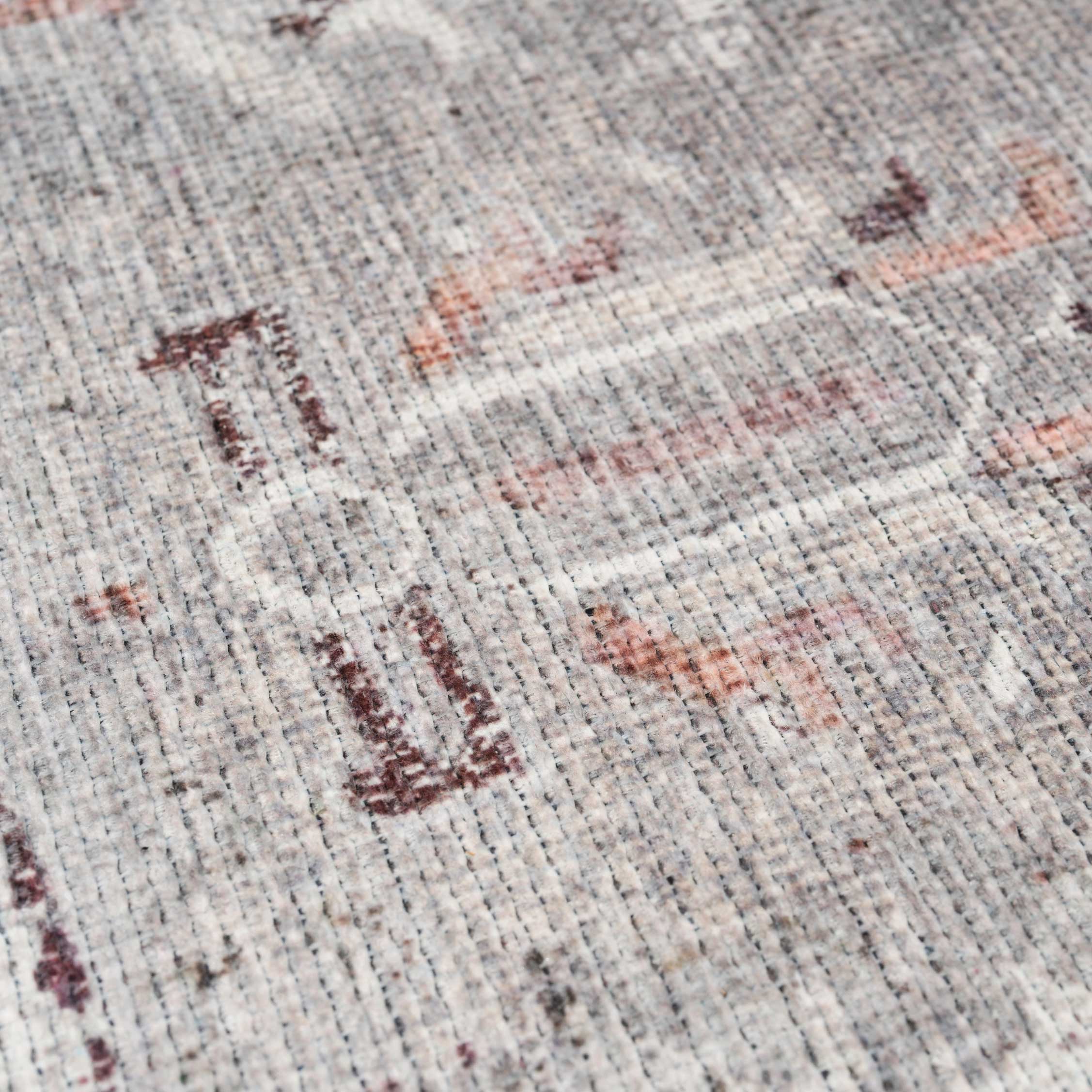 Flatwoven Washable Distressed Grey Bordered Runner - Grand