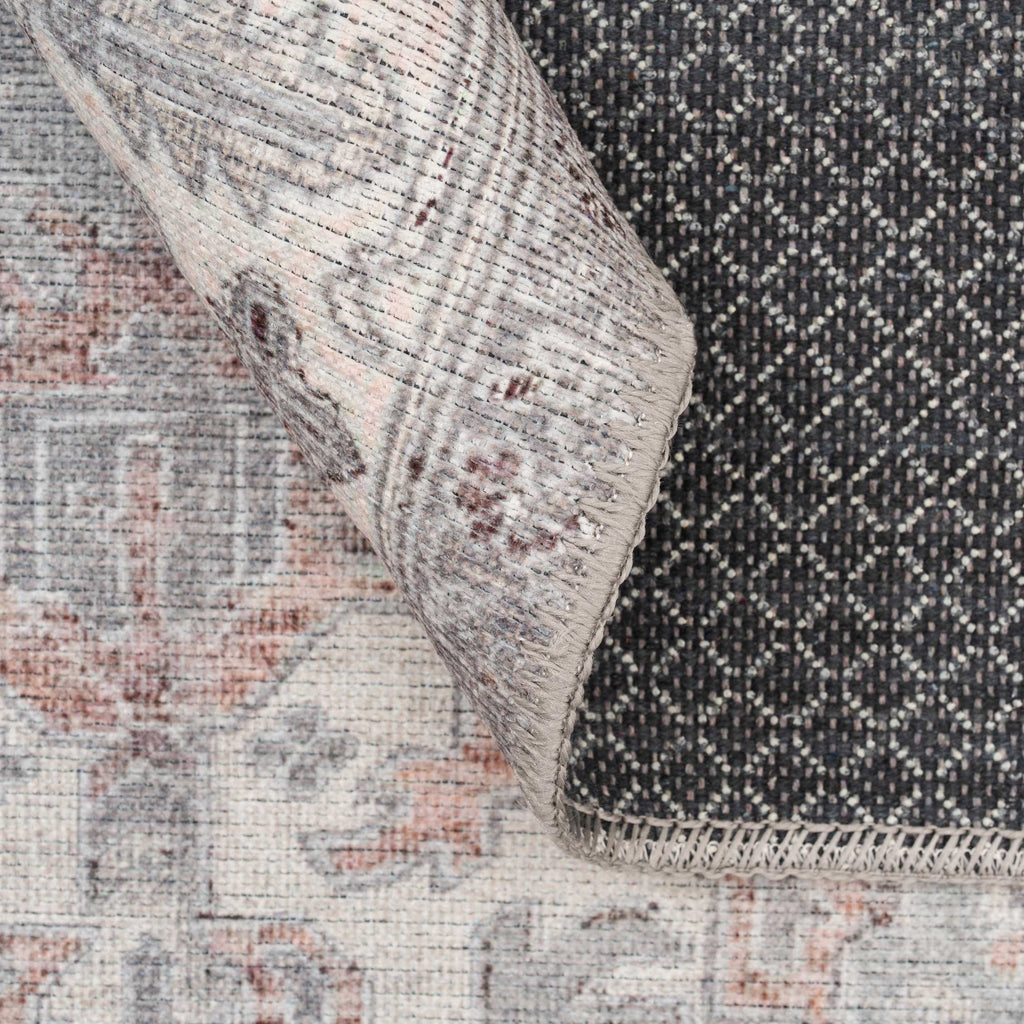 Flatwoven Washable Distressed Grey Bordered Runner - Grand
