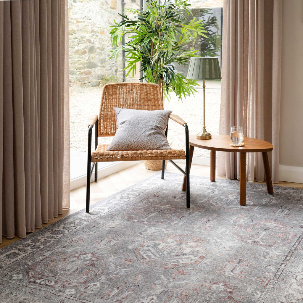 Flatwoven Washable Distressed Grey Bordered Runner - Grand