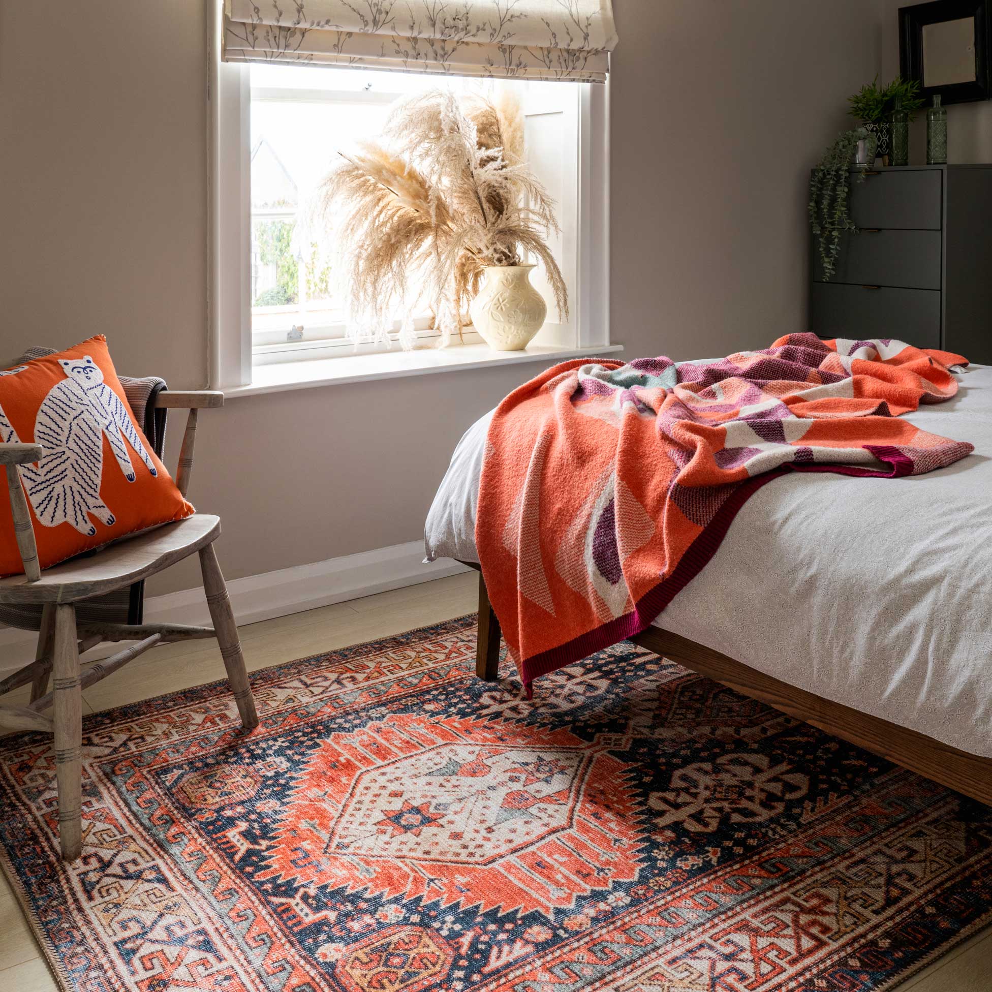 Flatwoven Washable Terracotta Distressed Boho Rug - Perla