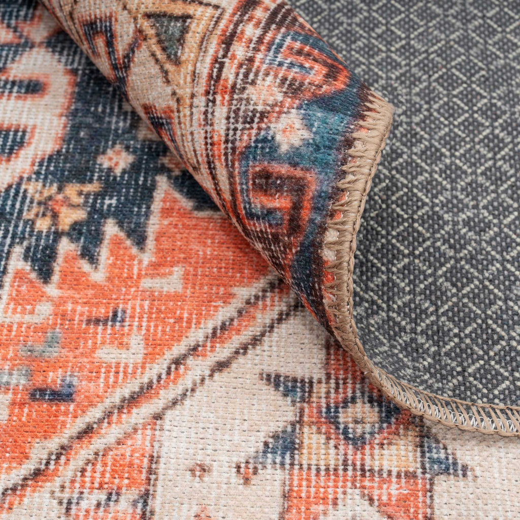 Flatwoven Washable Terracotta Distressed Boho Rug - Perla