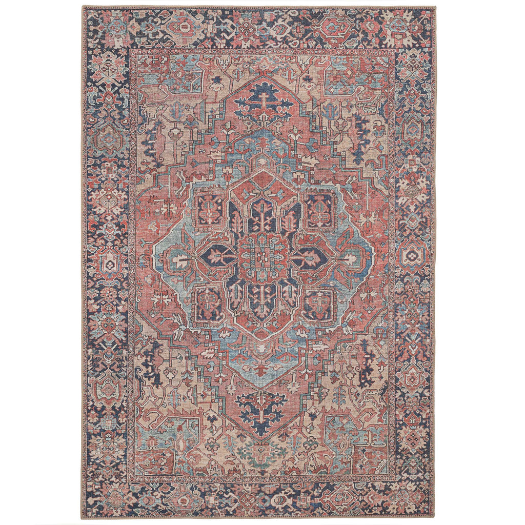 Flatwoven Washable Red Distressed Traditional Rug - Savanna