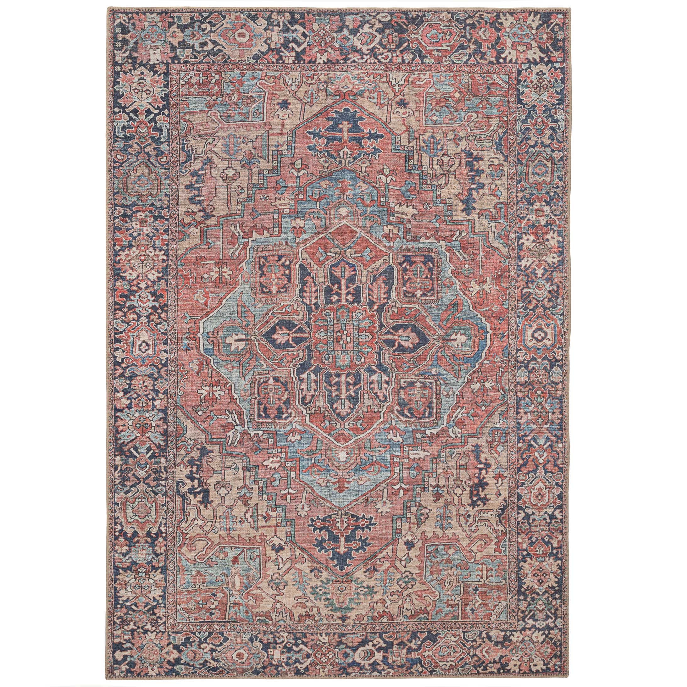 Flatwoven Washable Red Distressed Traditional Rug - Savanna