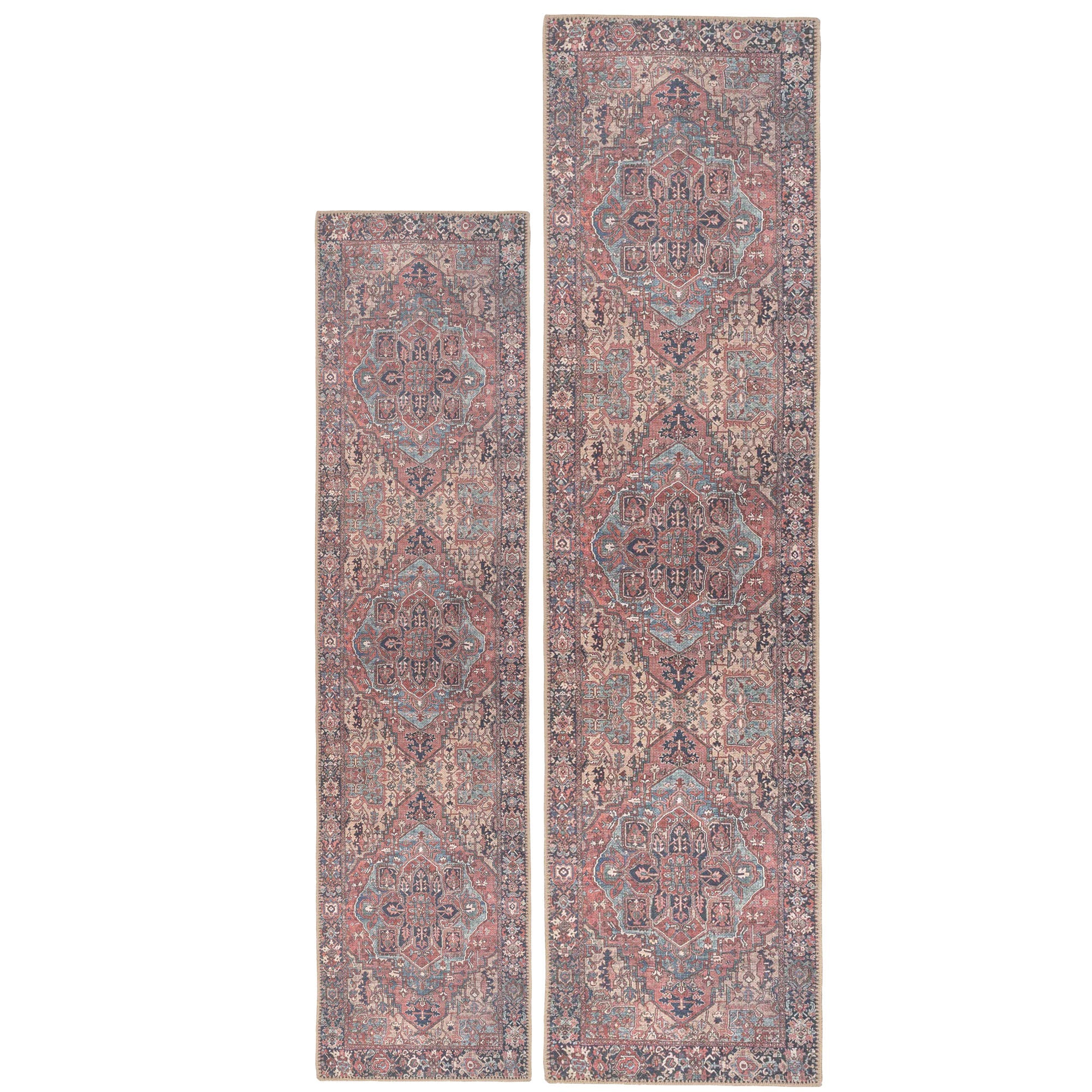 Flatwoven Washable Red Distressed Traditional Runner - Savanna