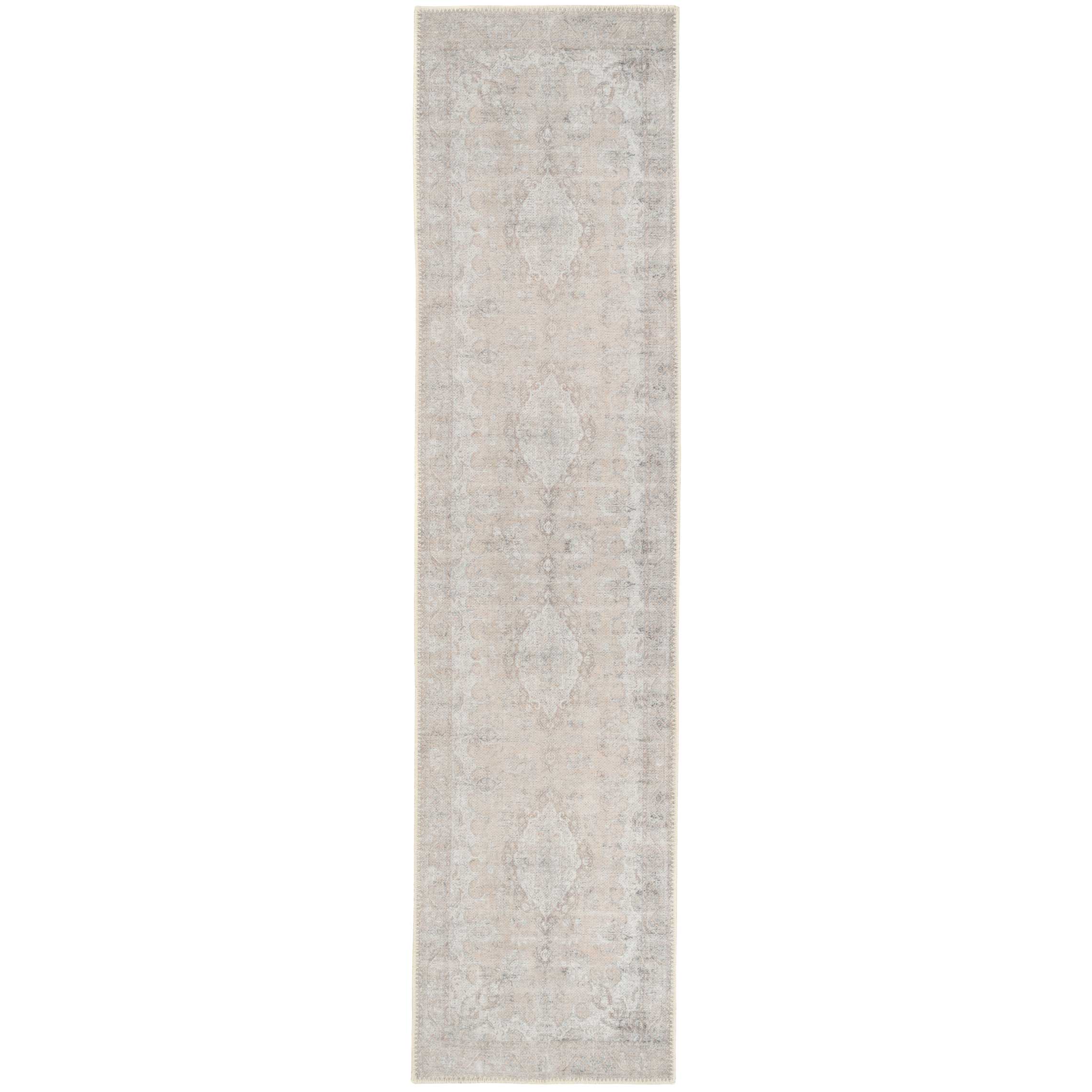 Flatwoven Washable Distressed Beige Runner - Zoe