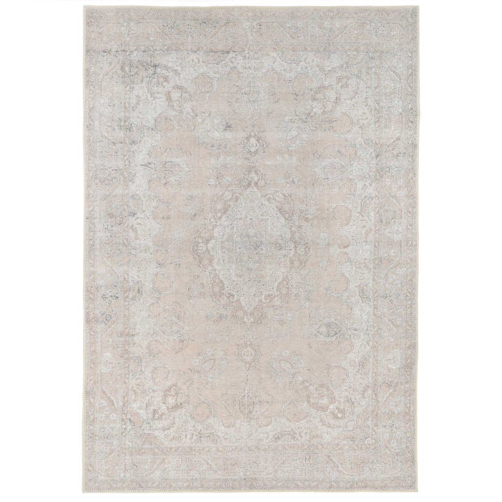 Flatwoven Washable Traditional Distressed Beige Rug - Zoe