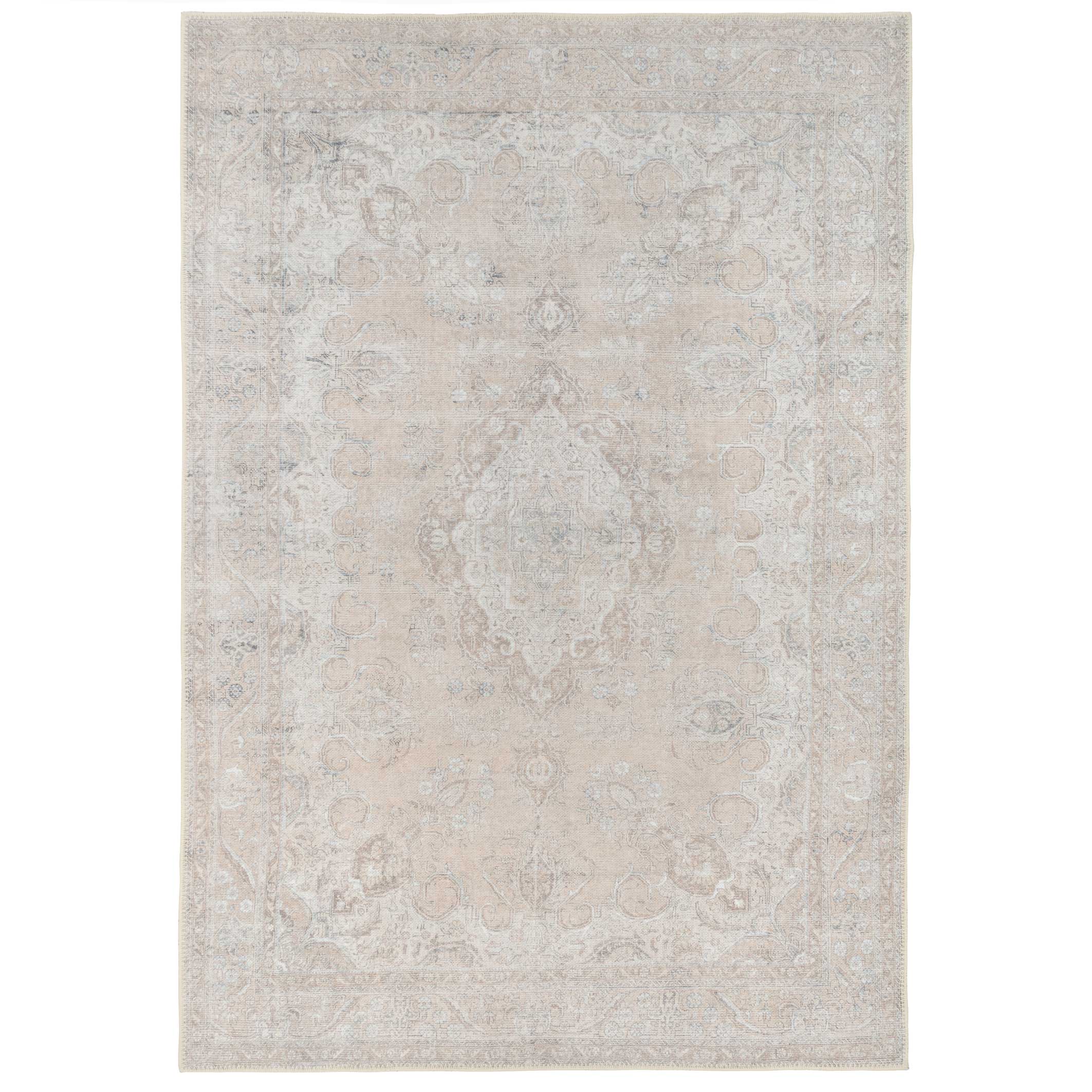 Flatwoven Washable Traditional Distressed Beige Rug - Zoe