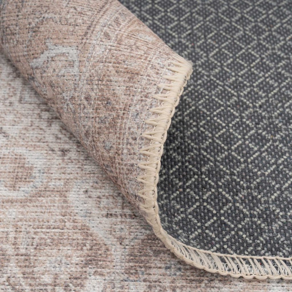Flatwoven Washable Traditional Beige Circle Rug