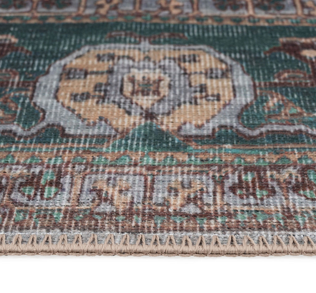 Flatwoven Washable Green Bordered Area Rug - Anton