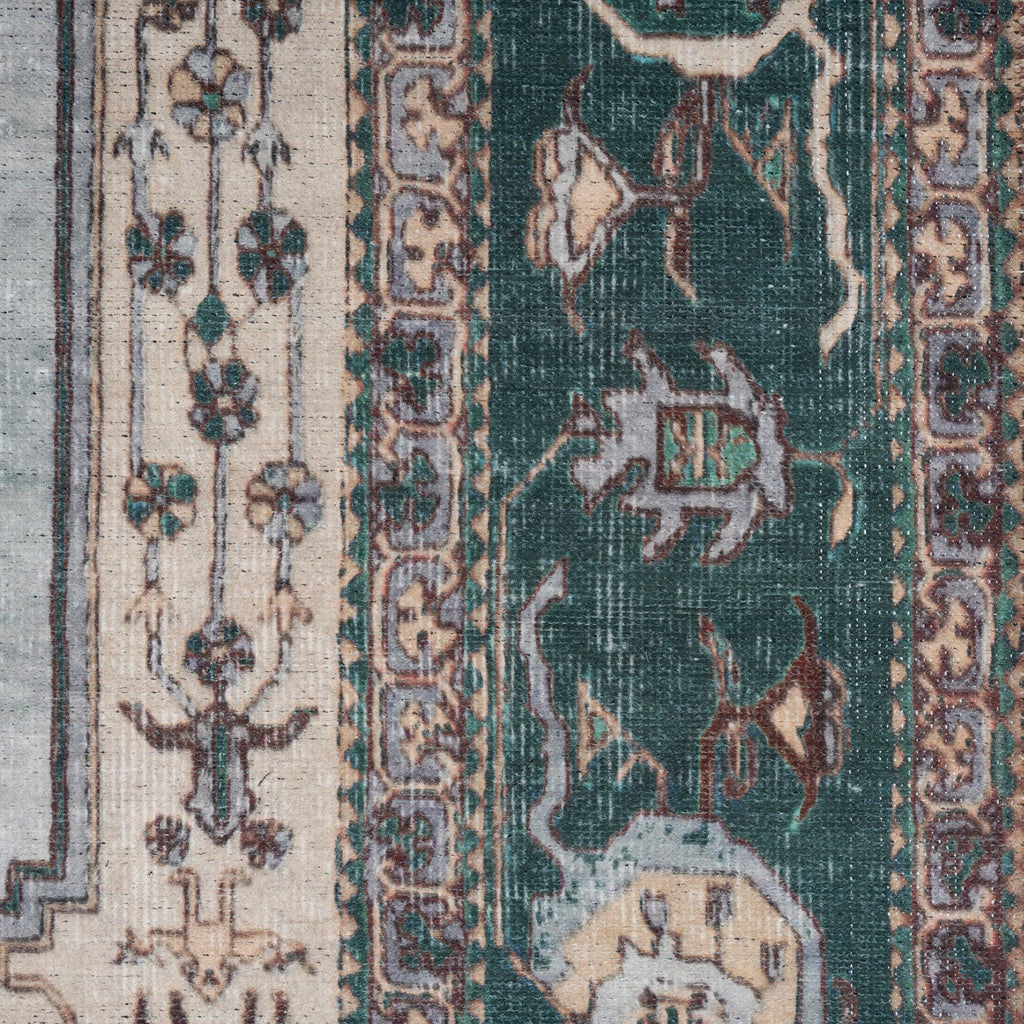 Flatwoven Washable Green Bordered Area Rug - Anton