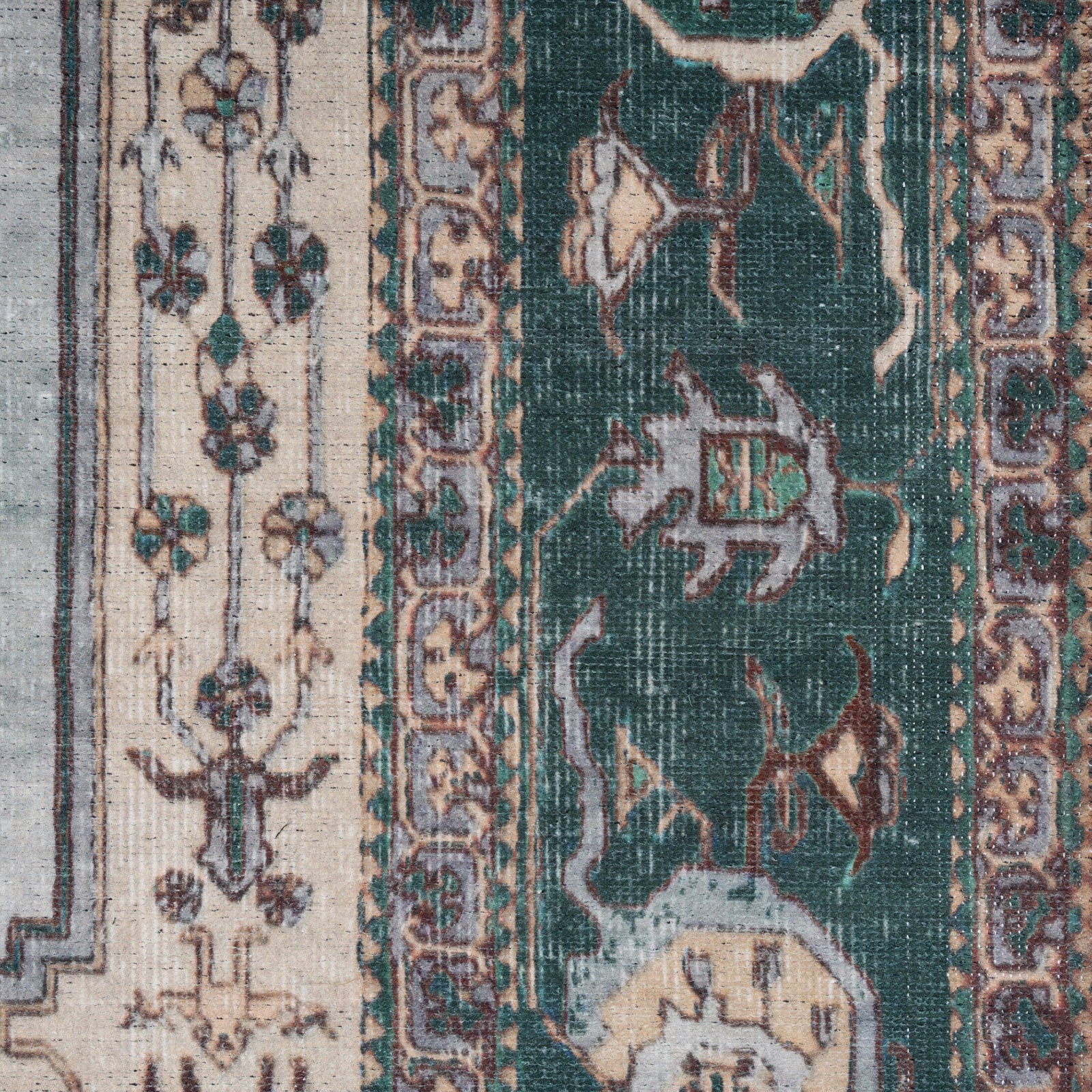 Flatwoven Washable Green Bordered Area Rug - Anton
