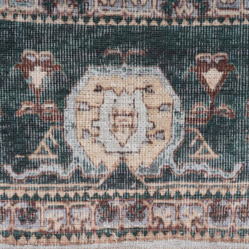 Flatwoven Washable Green Bordered Area Rug - Anton