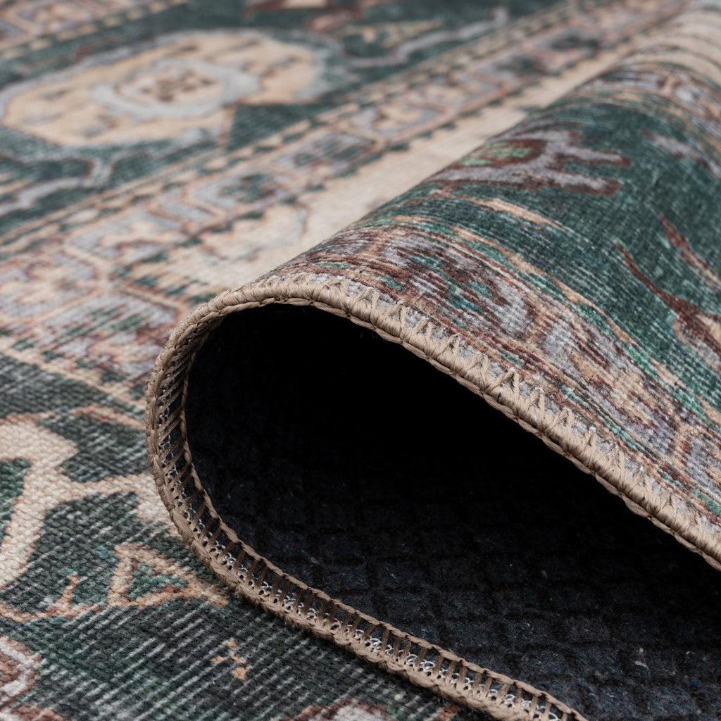 Flatwoven Washable Green Bordered Area Rug - Anton
