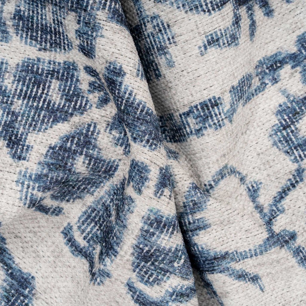 Flatwoven Washable Distressed Blue Damask Runner - Bala