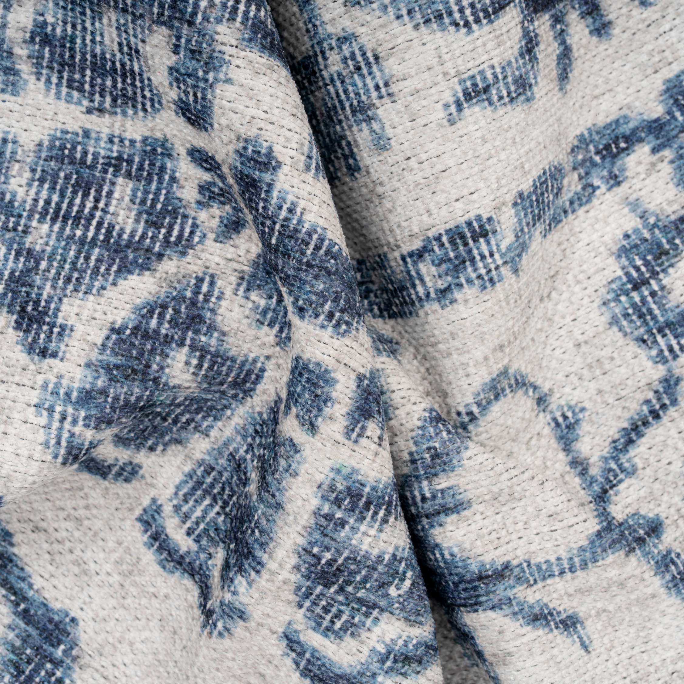 Flatwoven Washable Distressed Blue Damask Runner - Bala