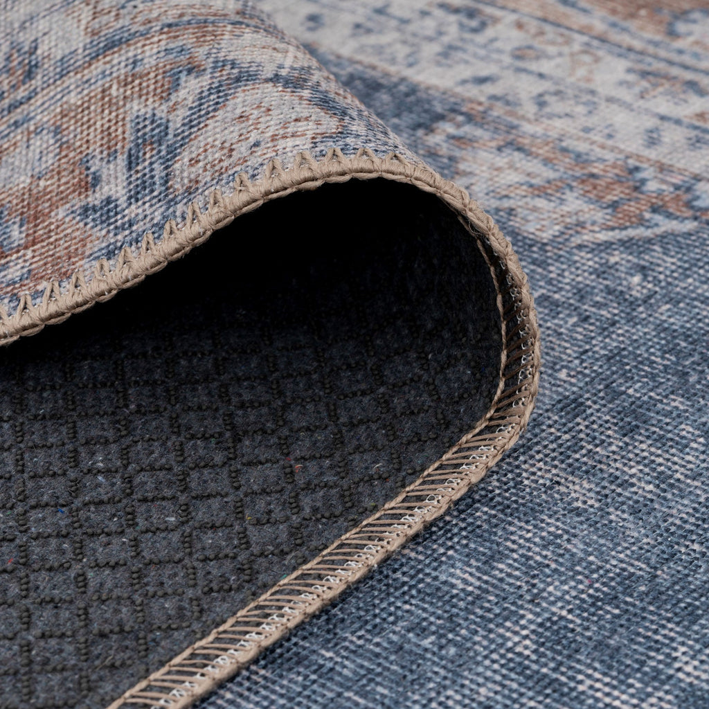 Flatwoven Washable Denim Blue Area Rug - Ballina