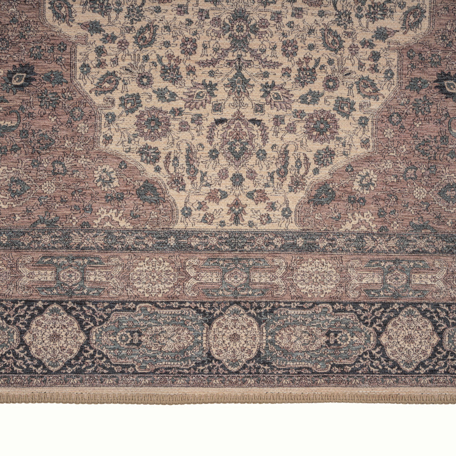 Flatwoven Washable Teal Medallion Area Rug - Caragh