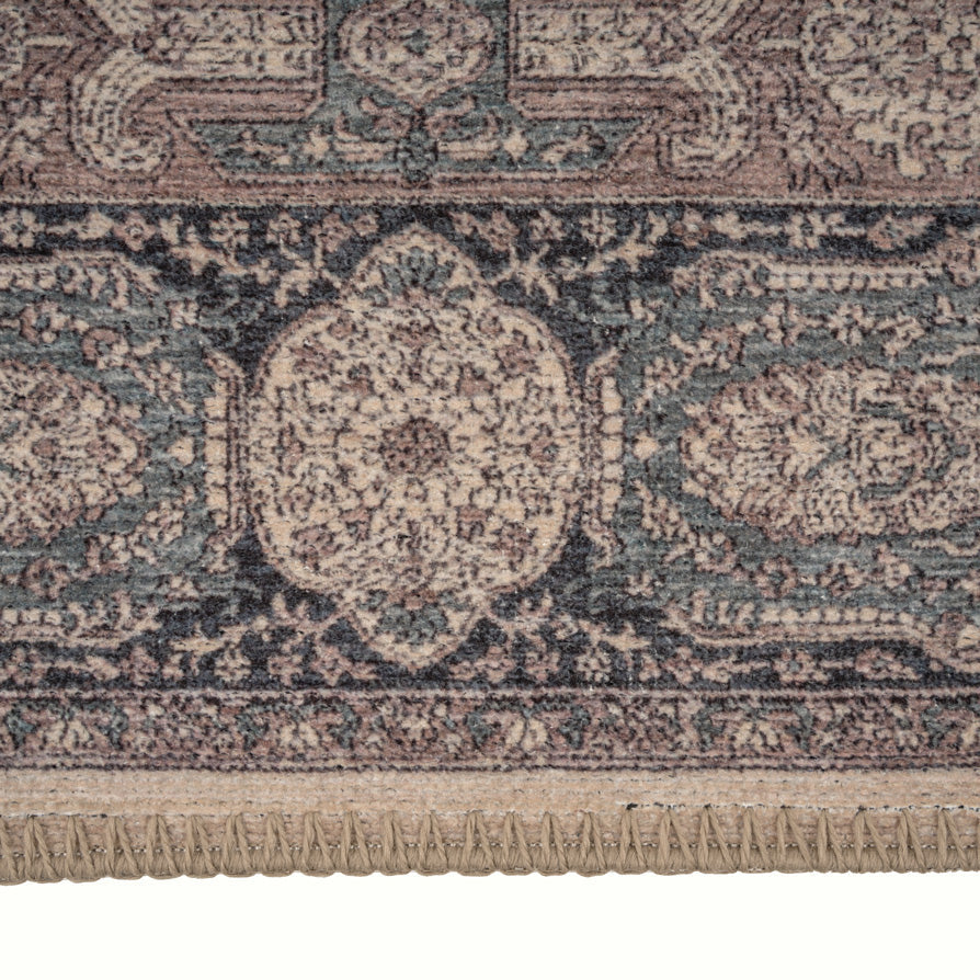 Flatwoven Washable Teal Medallion Area Rug - Caragh