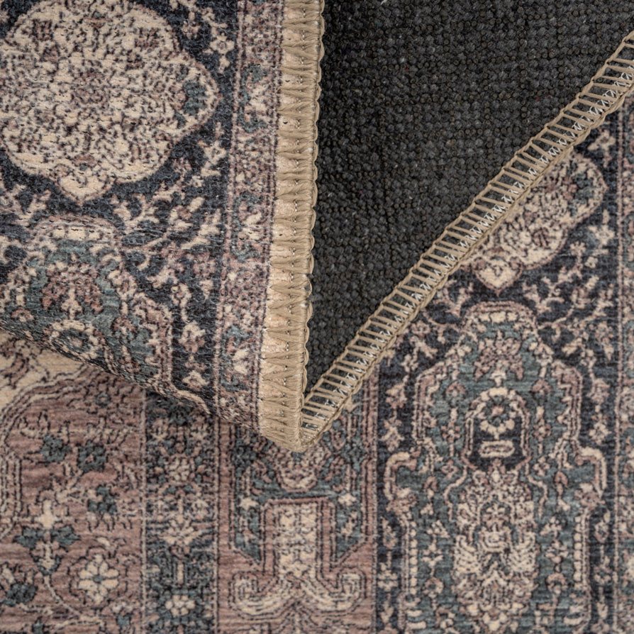 Flatwoven Washable Teal Medallion Area Rug - Caragh