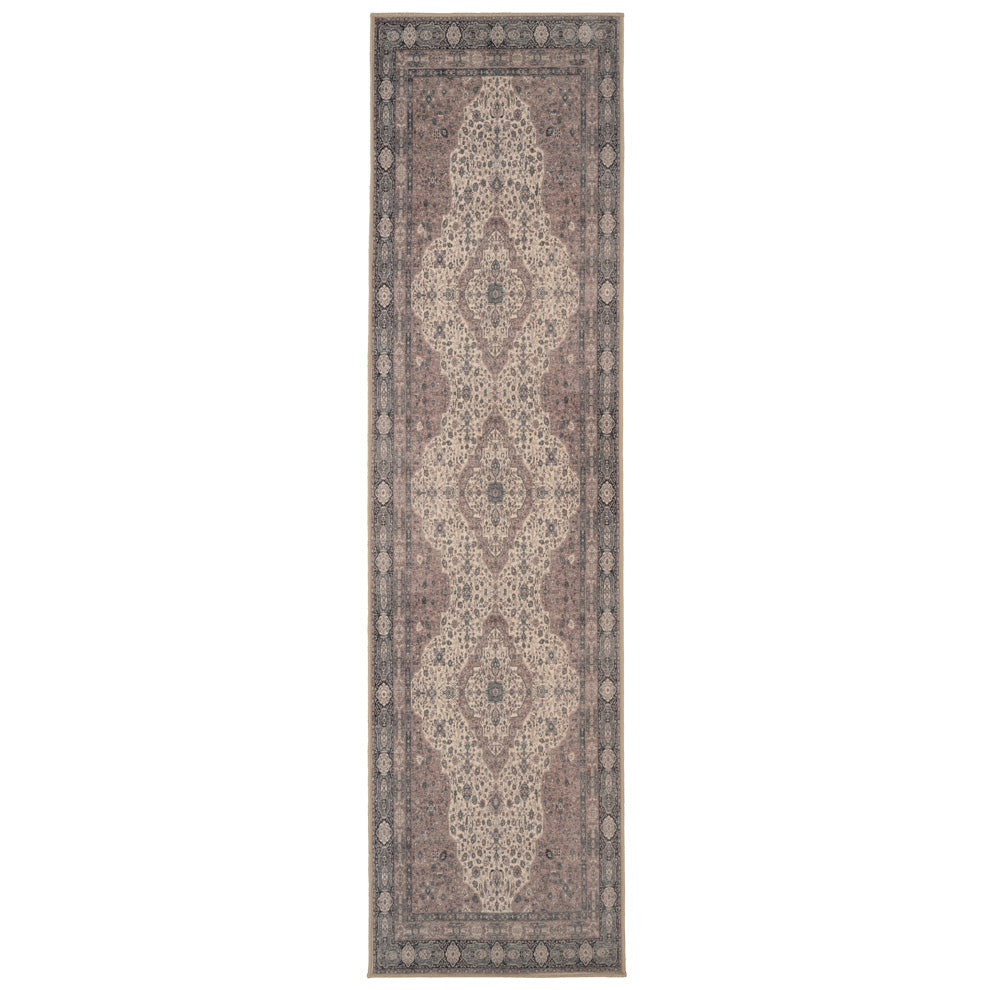 Flatwoven Washable Teal Medallion Runner - Caragh