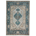 Flatwoven Washable Distressed Teal Bordered Rug - Cyrus