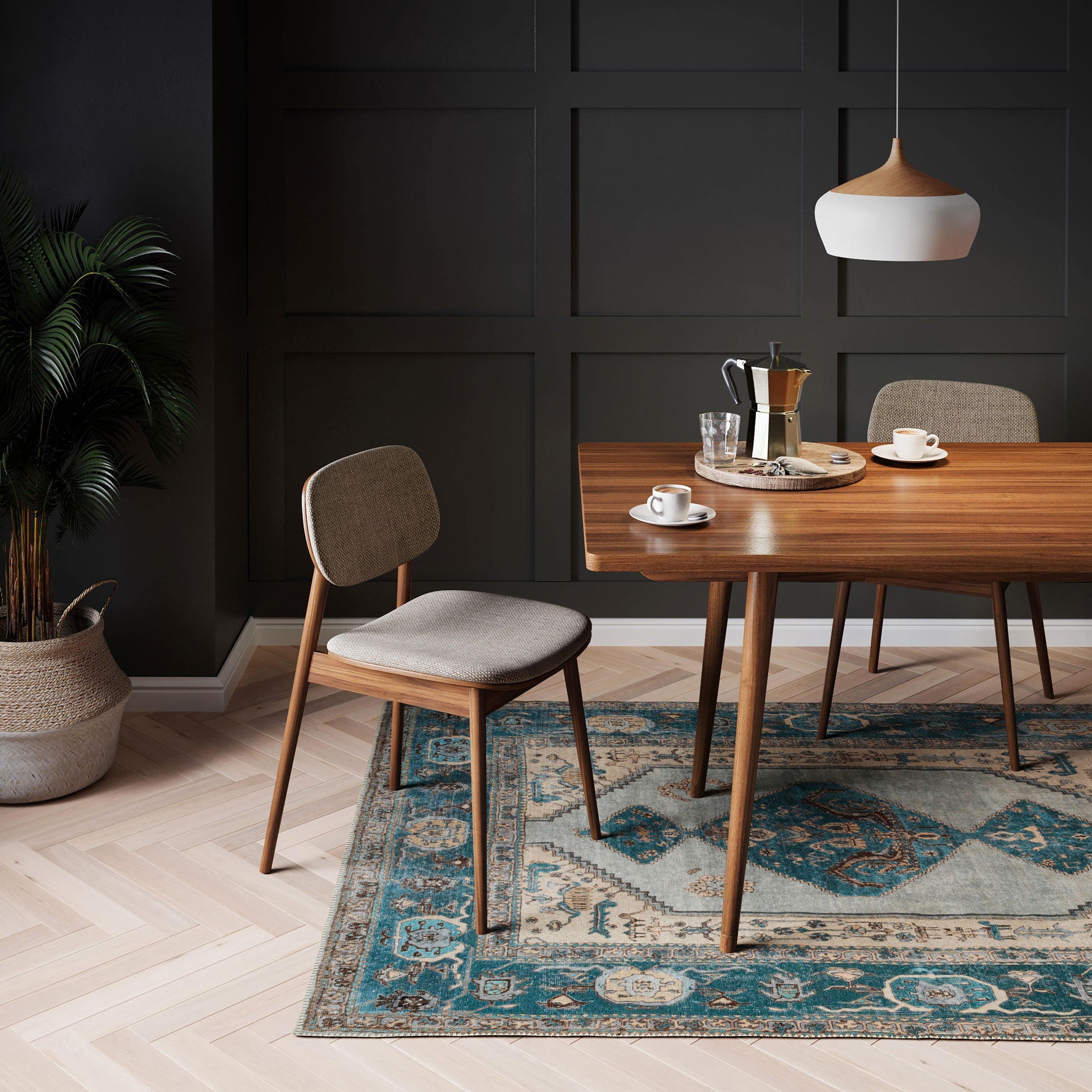 Flatwoven Washable Distressed Teal Bordered Rug - Cyrus