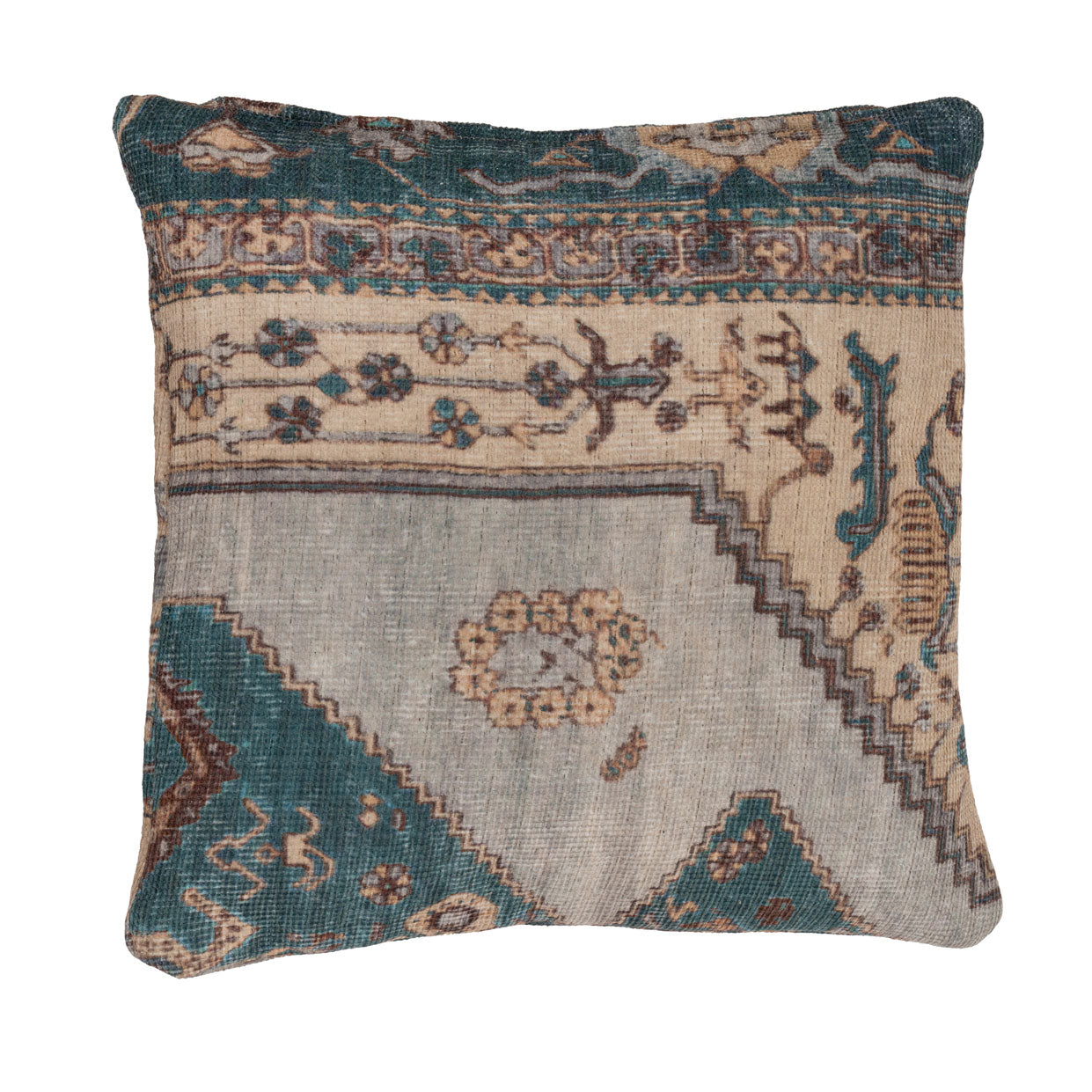 Flatwoven Washable Distressed Teal Bordered Rug - Cyrus