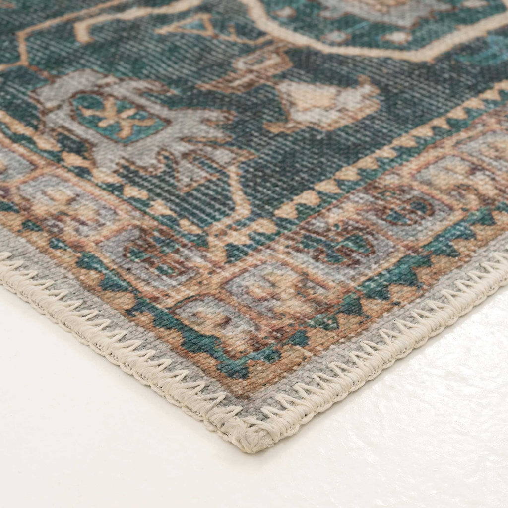 Flatwoven Washable Distressed Teal Runner - Cyrus