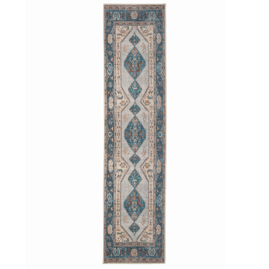 Flatwoven Washable Distressed Teal Runner - Cyrus