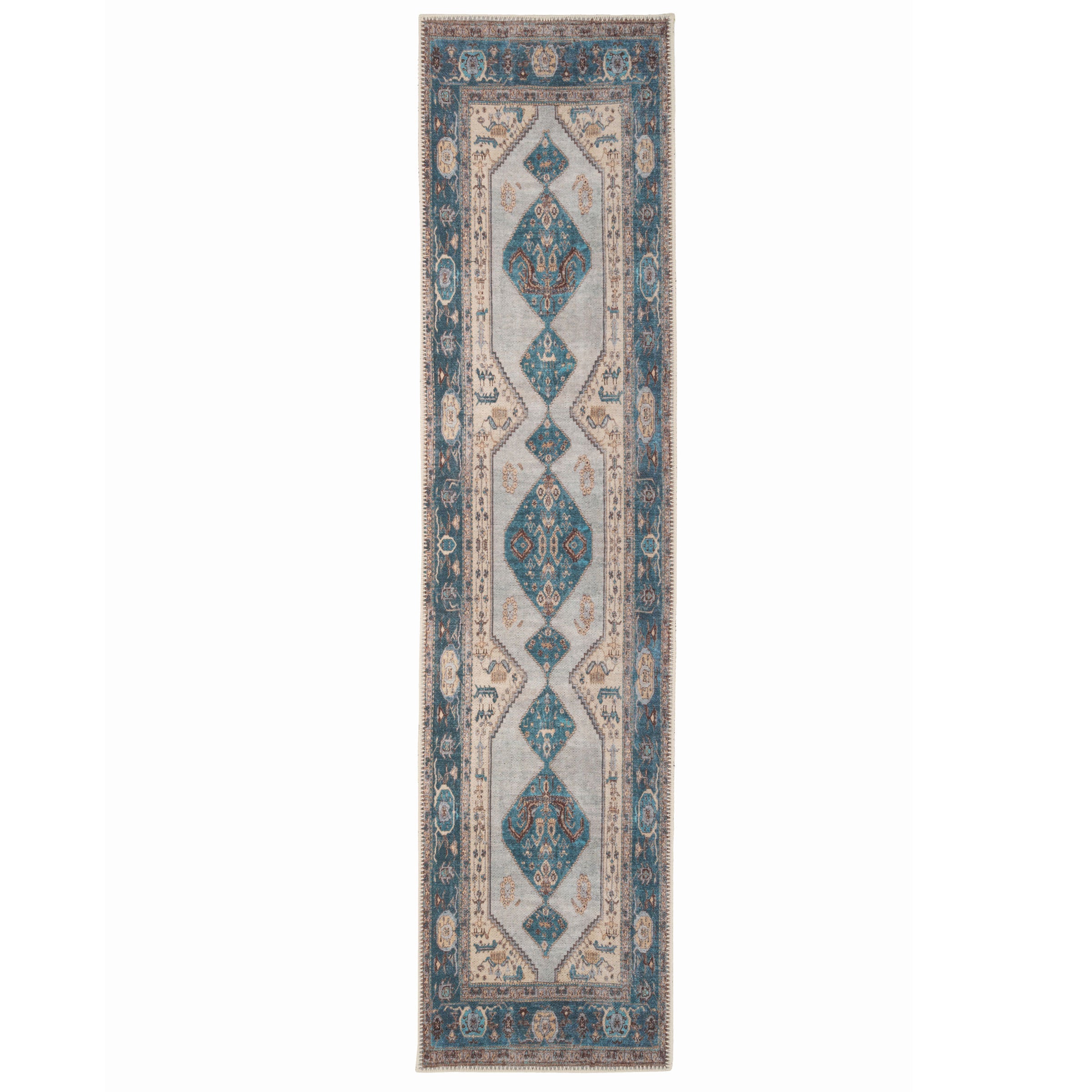 Flatwoven Washable Distressed Teal Runner - Cyrus