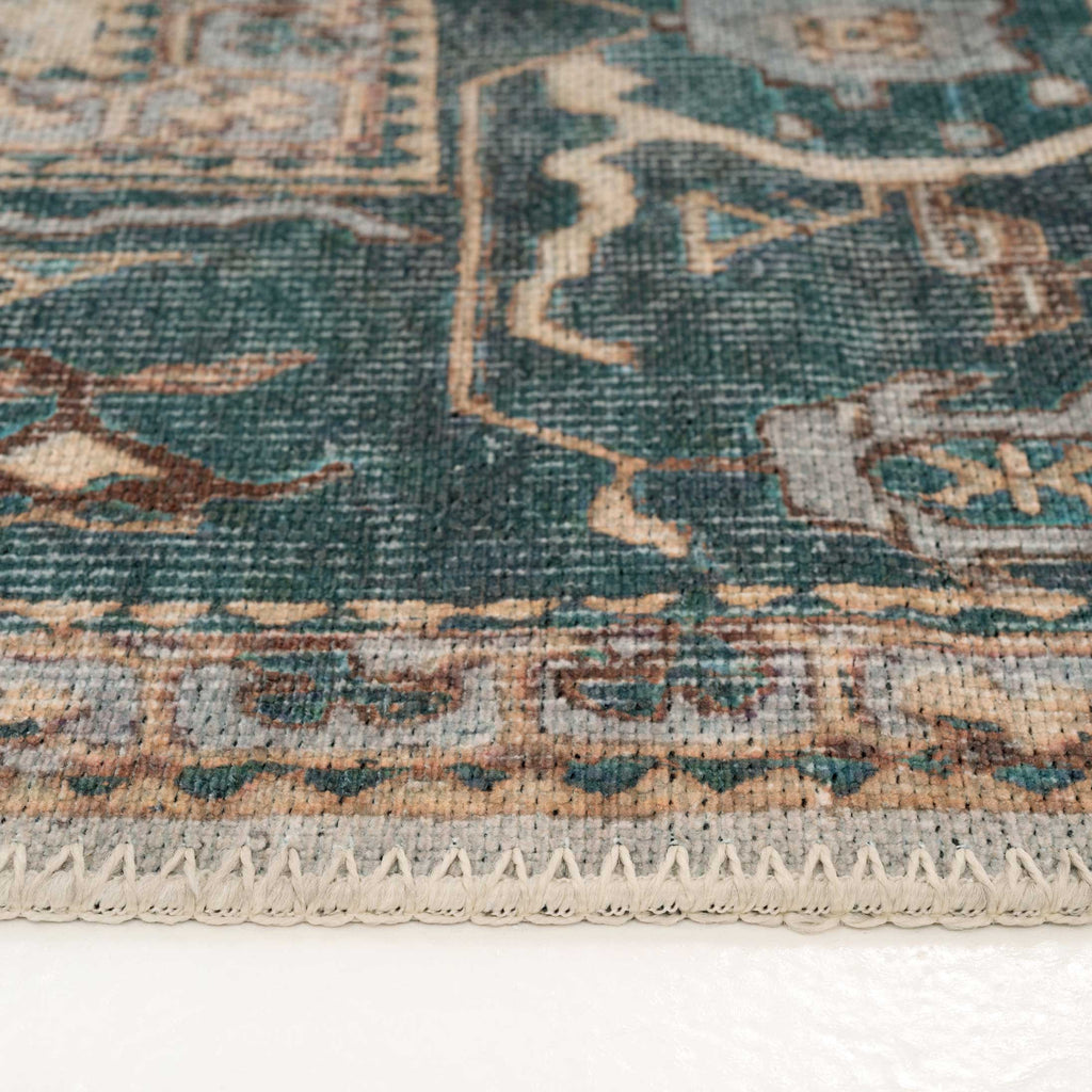 Flatwoven Washable Distressed Teal Runner - Cyrus