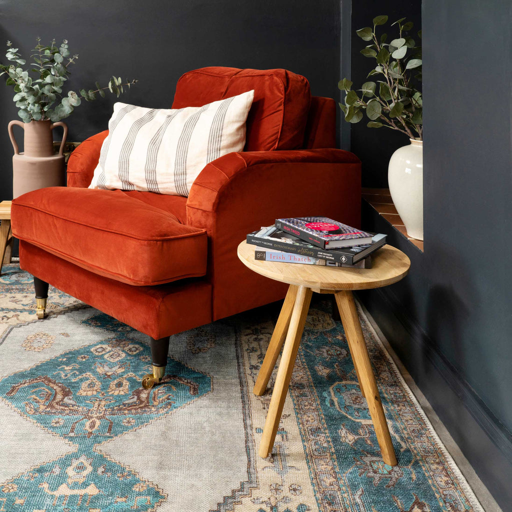 Flatwoven Washable Distressed Teal Bordered Rug - Cyrus