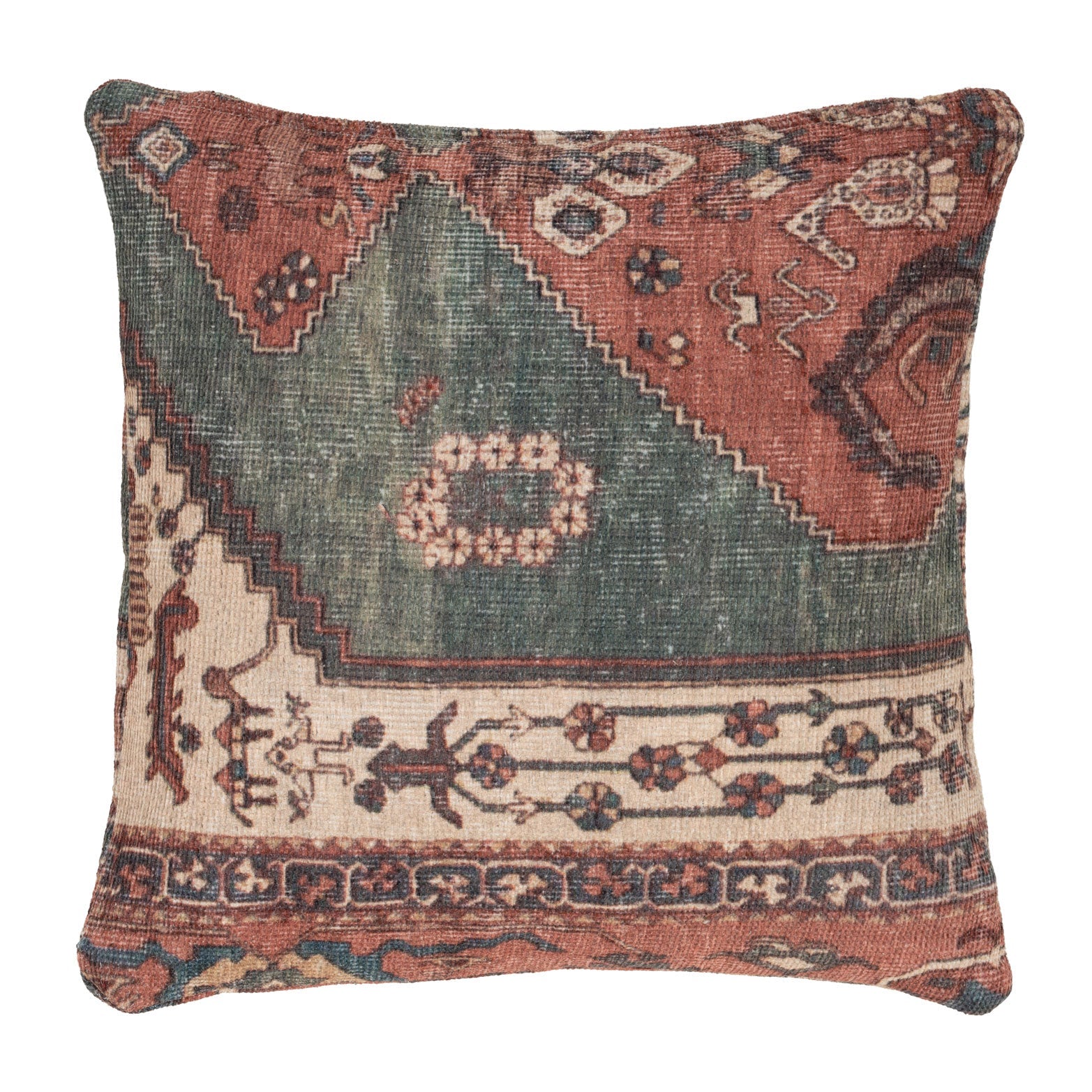 Flatwoven Washable Distressed Terracotta Green Boho Rug - Faro