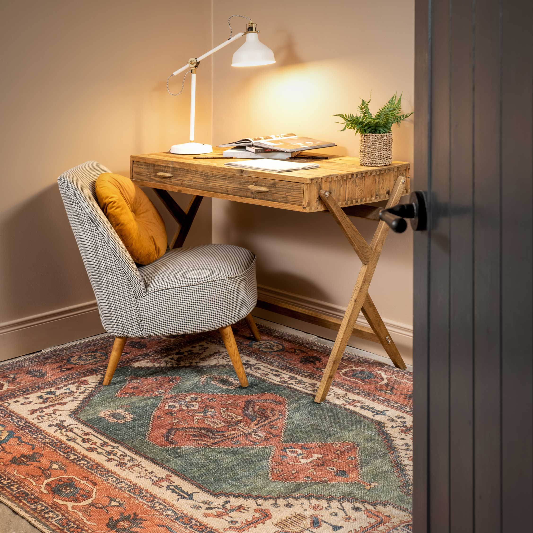Flatwoven Washable Distressed Terracotta Green Boho Rug - Faro