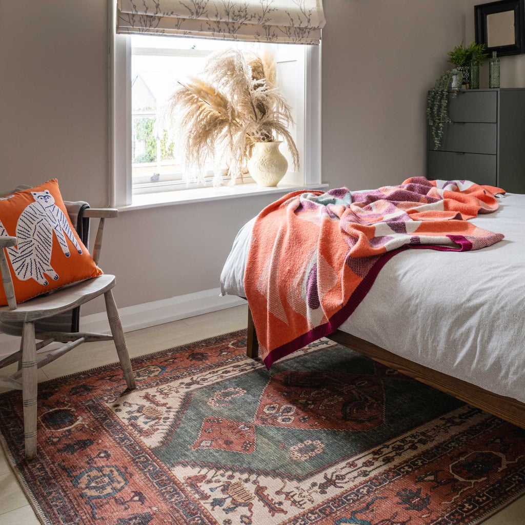 Flatwoven Washable Distressed Terracotta Green Boho Rug - Faro