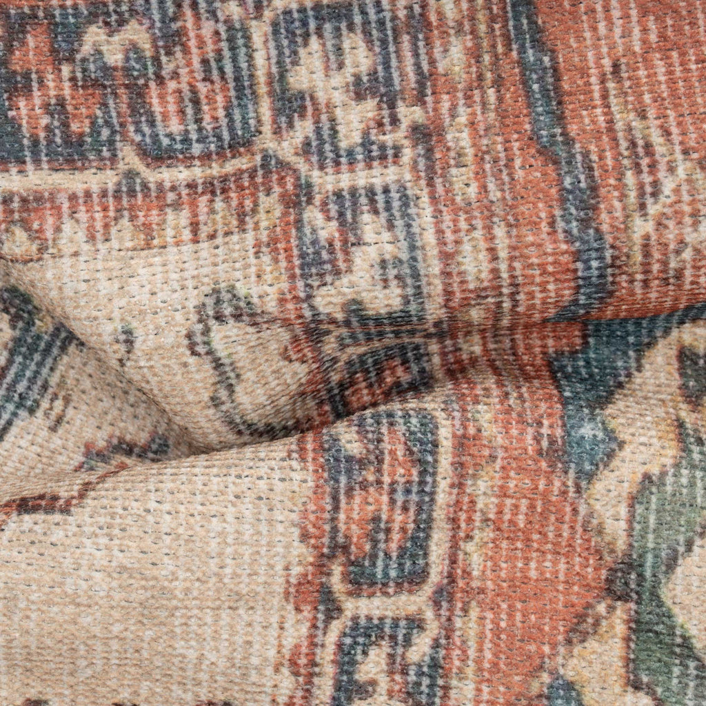 Flatwoven Washable Distressed Terracotta Green Boho Runner - Faro