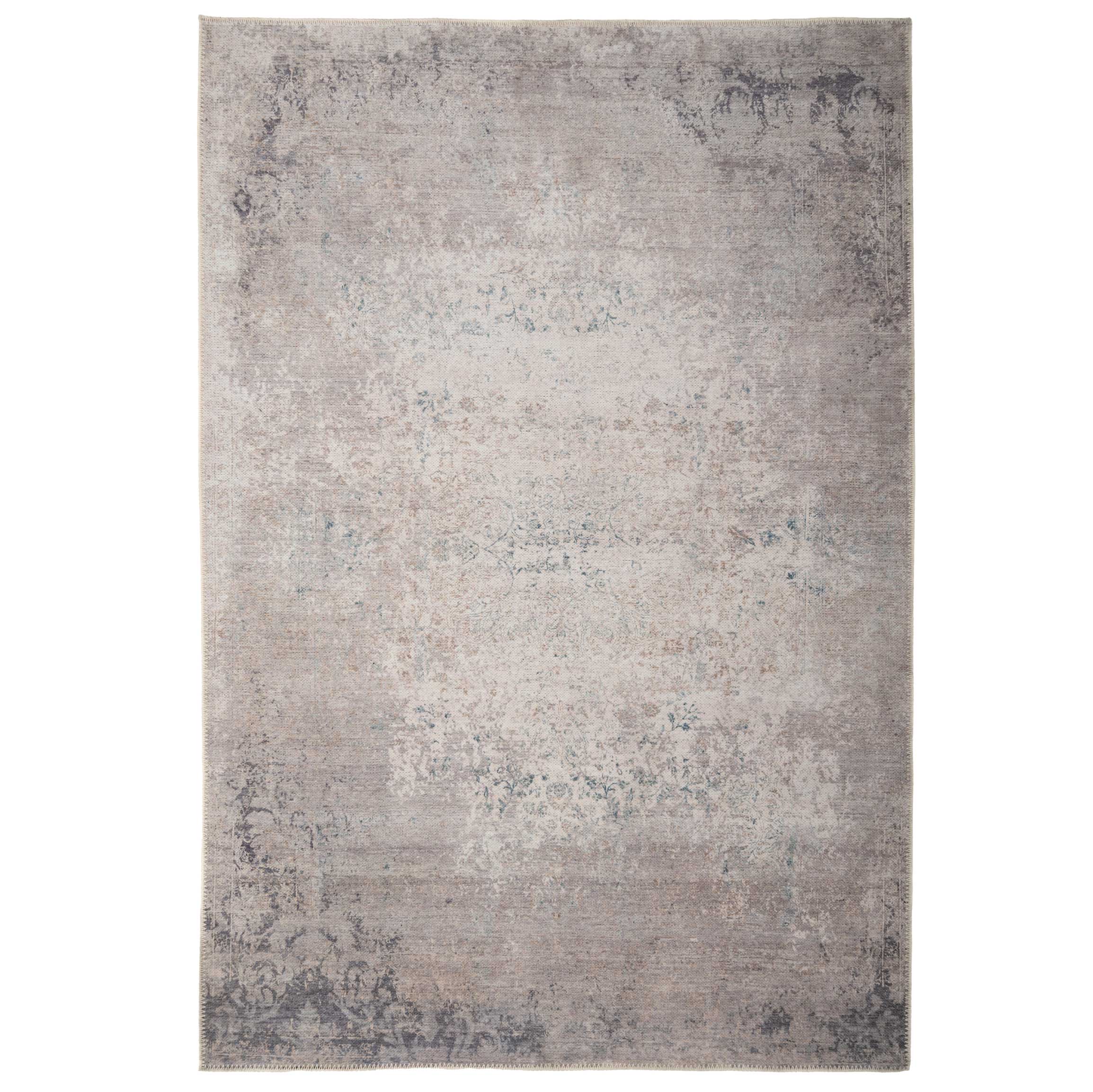 Flatwoven Washable Distressed Renaissance Grey Beige Rug - Fleur