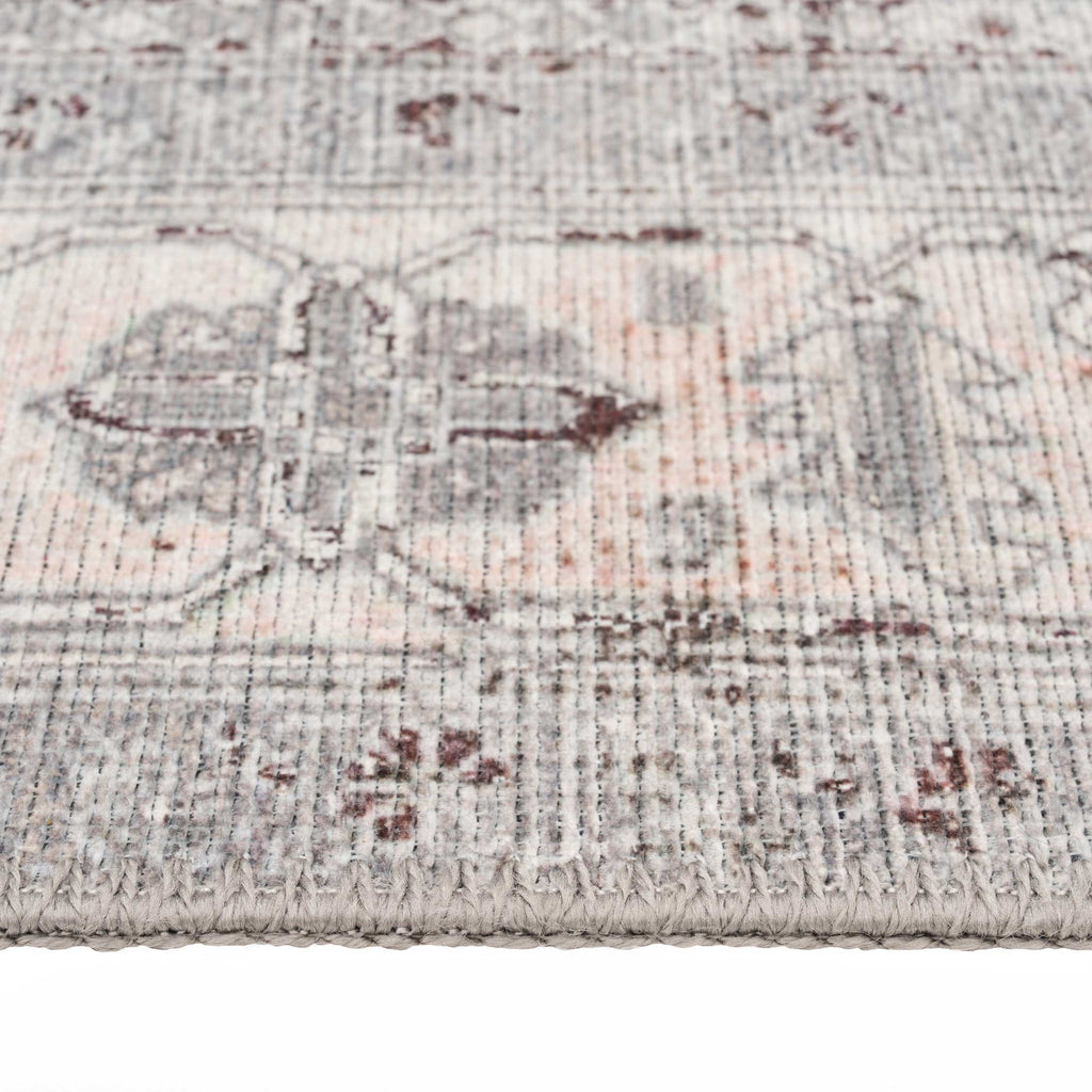 Flatwoven Washable Distressed Grey Bordered Rug - Grand