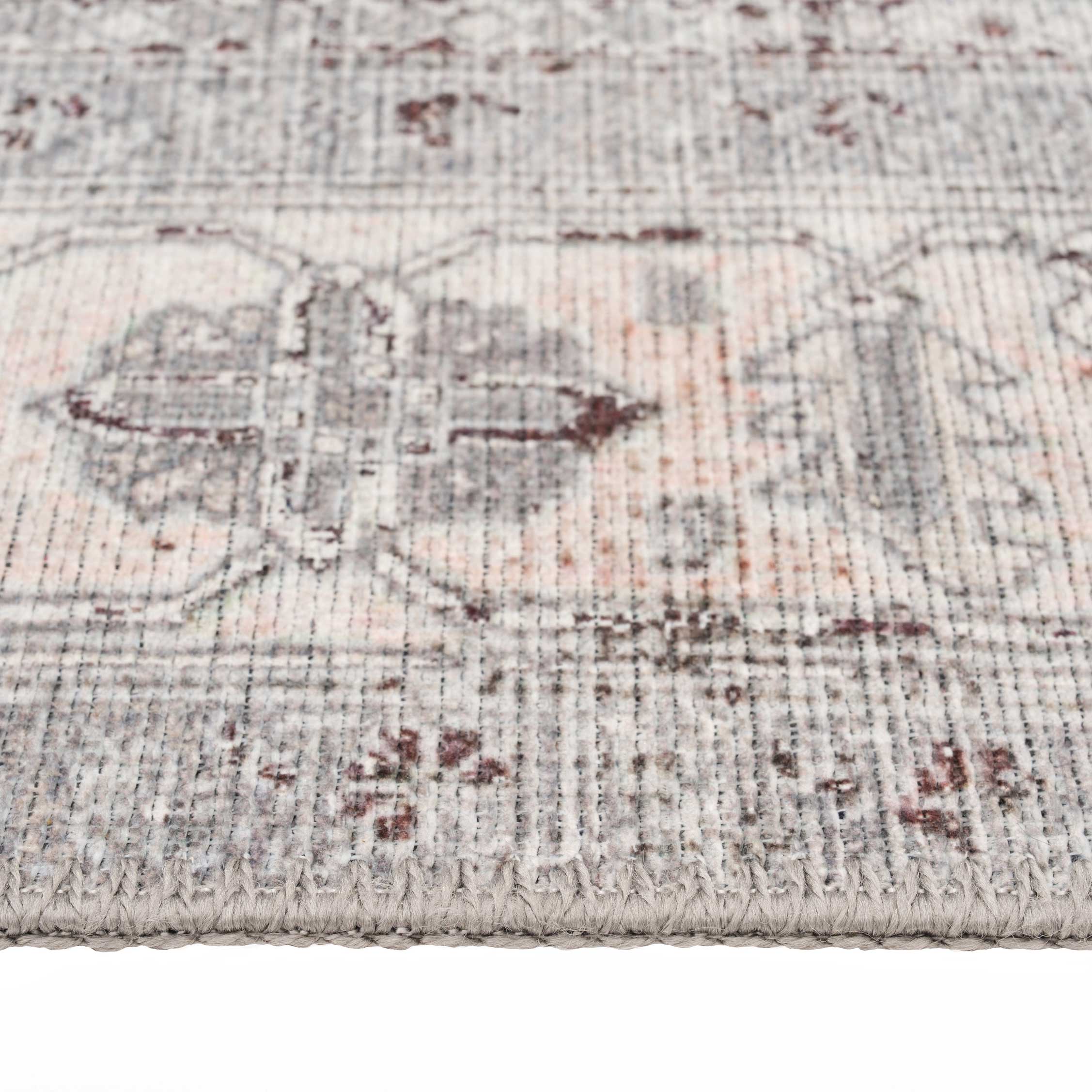 Flatwoven Washable Distressed Grey Bordered Rug - Grand