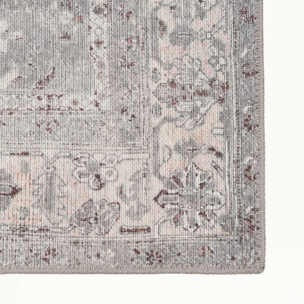 Flatwoven Washable Distressed Grey Bordered Runner - Grand