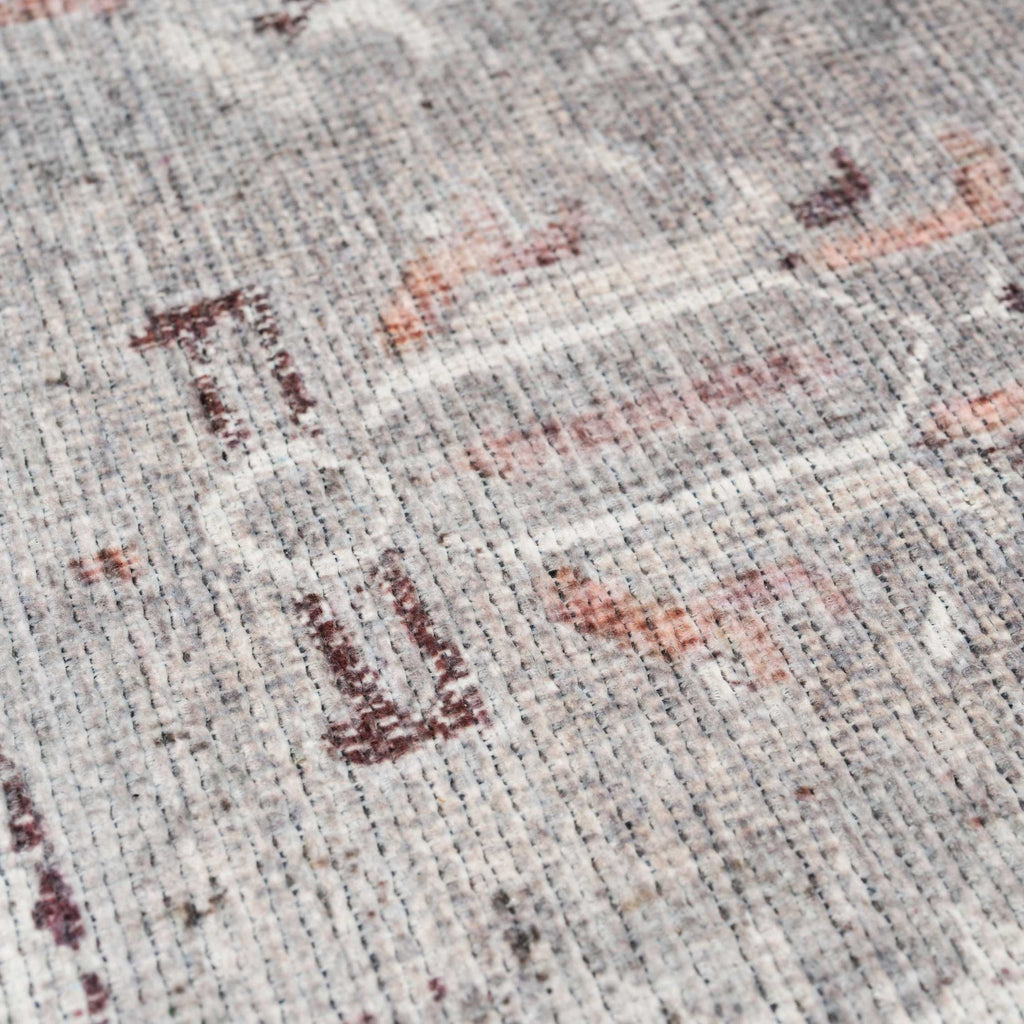 Flatwoven Washable Distressed Grey Bordered Rug - Grand