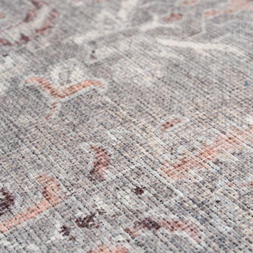 Flatwoven Washable Distressed Grey Bordered Rug - Grand