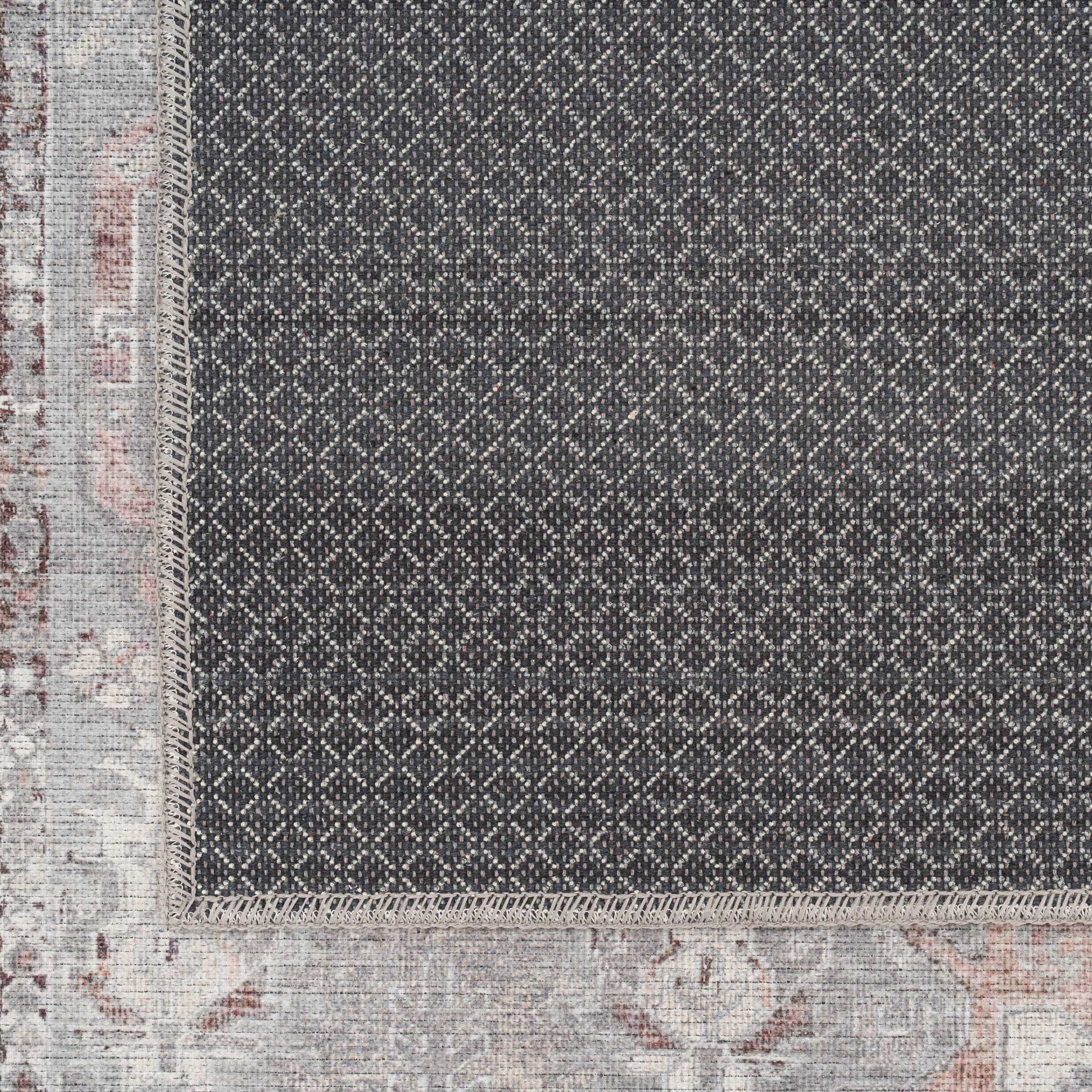 Flatwoven Washable Distressed Grey Bordered Rug - Grand