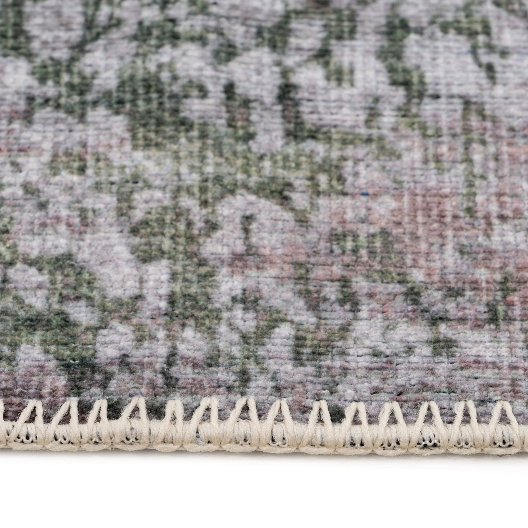 Flatwoven Washable Distressed Green Runner - Kale