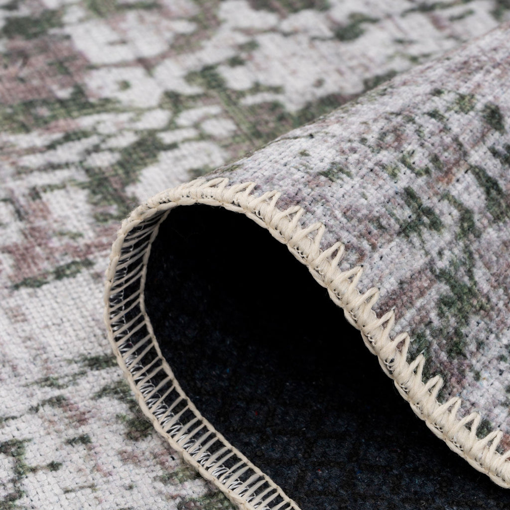 Flatwoven Washable Distressed Green Rug - Kale