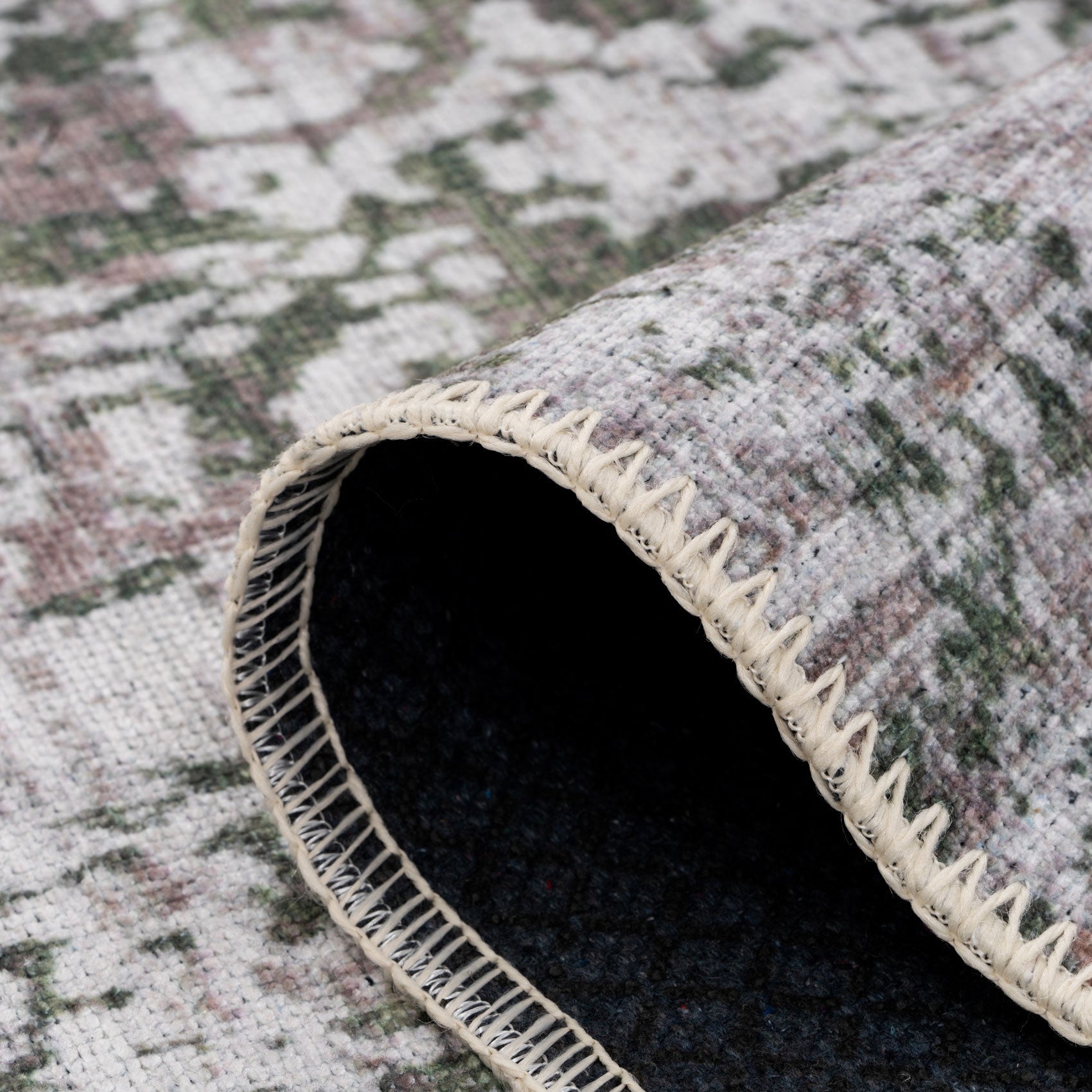 Flatwoven Washable Distressed Green Rug - Kale