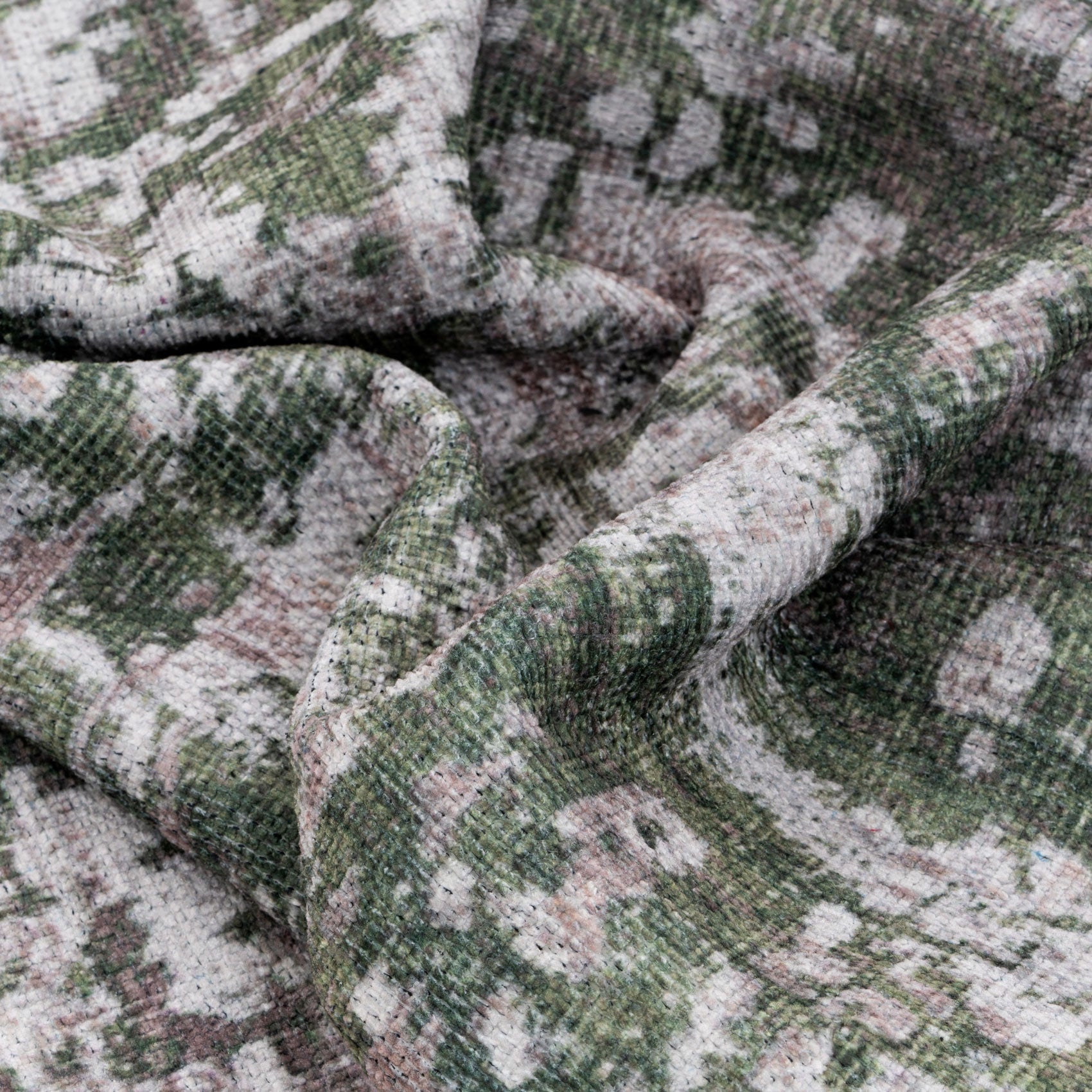 Flatwoven Washable Distressed Green Runner - Kale