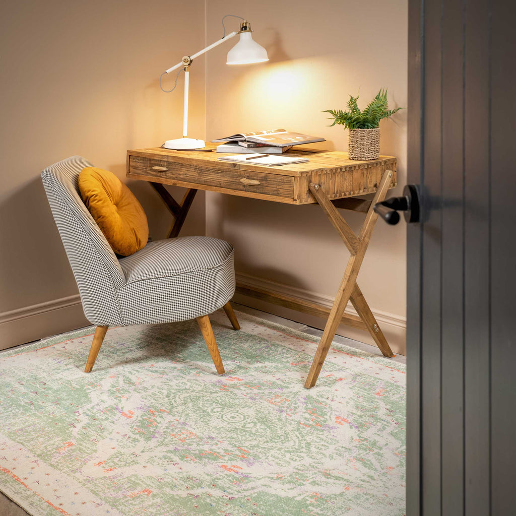 Flatwoven Washable Distressed Green Medallion Rug - Lottie