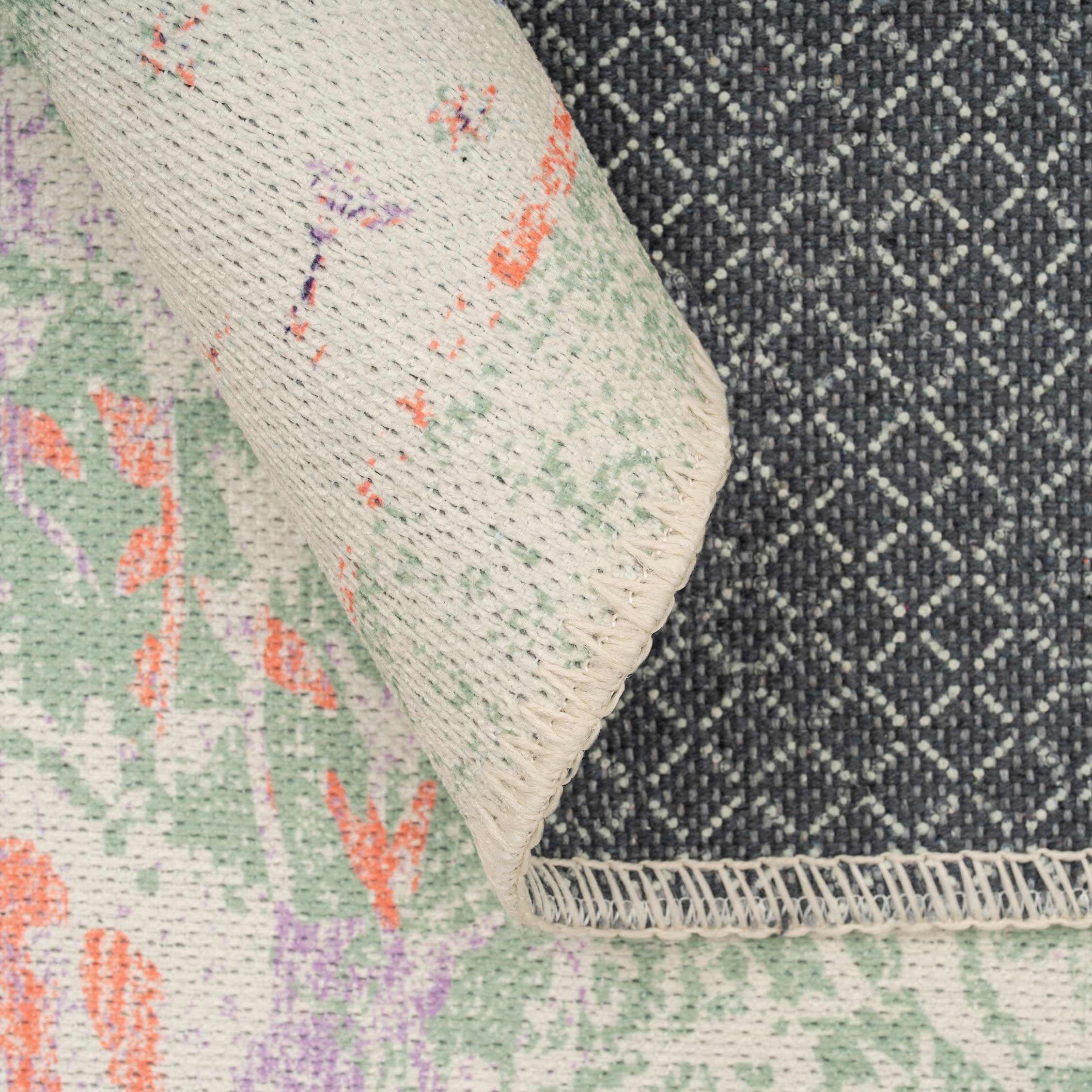 Flatwoven Washable Distressed Green Medallion Rug - Lottie