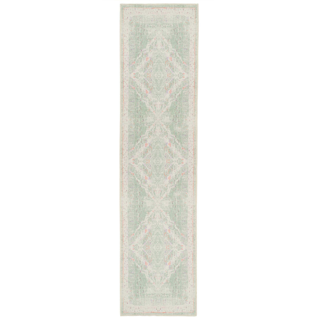 Flatwoven Washable Green Medallion Runner - Lottie